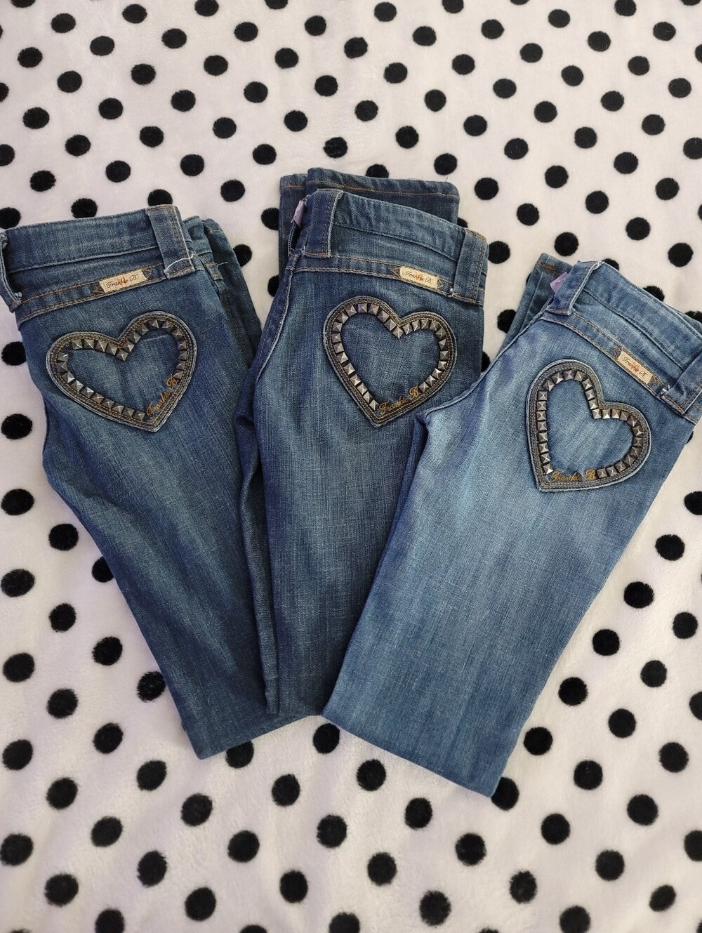 Frankie B. Skinny Jeans in Mid Blue with Heart Stud Detail